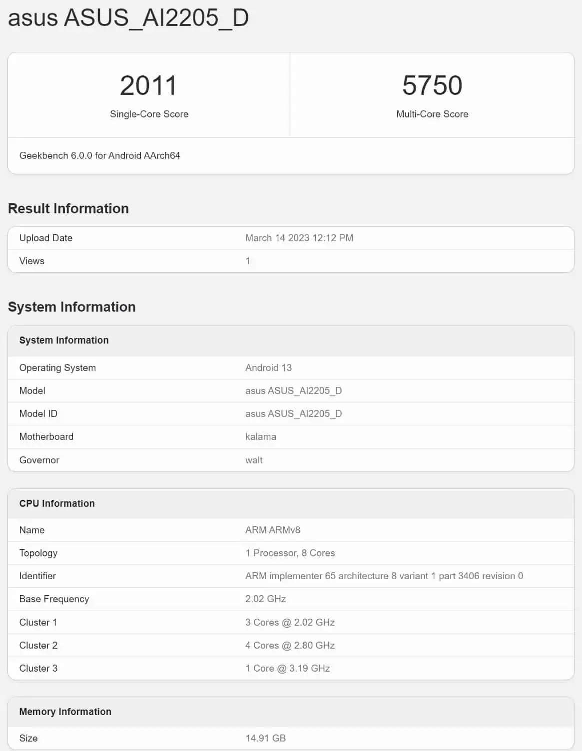 ASUS ROG Phone 7D Geekbench