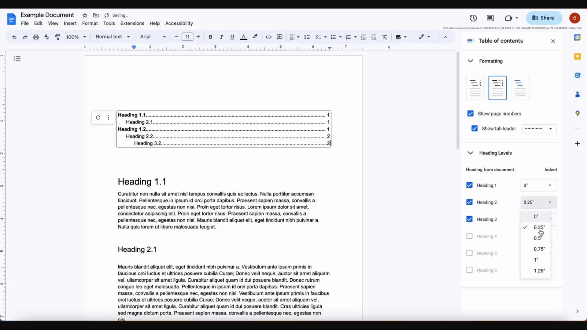 Google Docs update content tables customization options