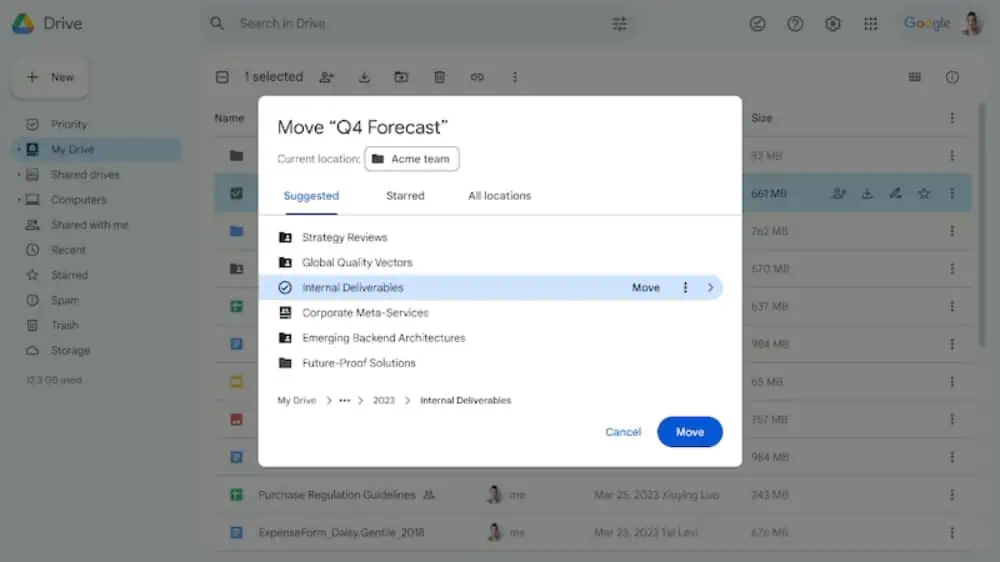 Google Drive web location picker update redesign