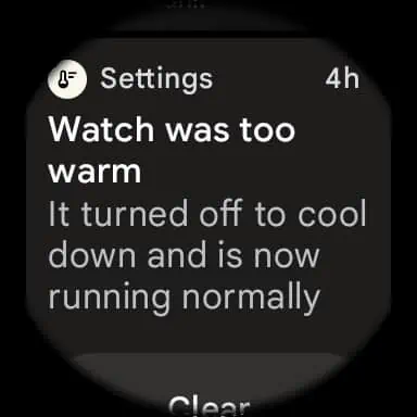 Pixel Watch overheating turn off notification