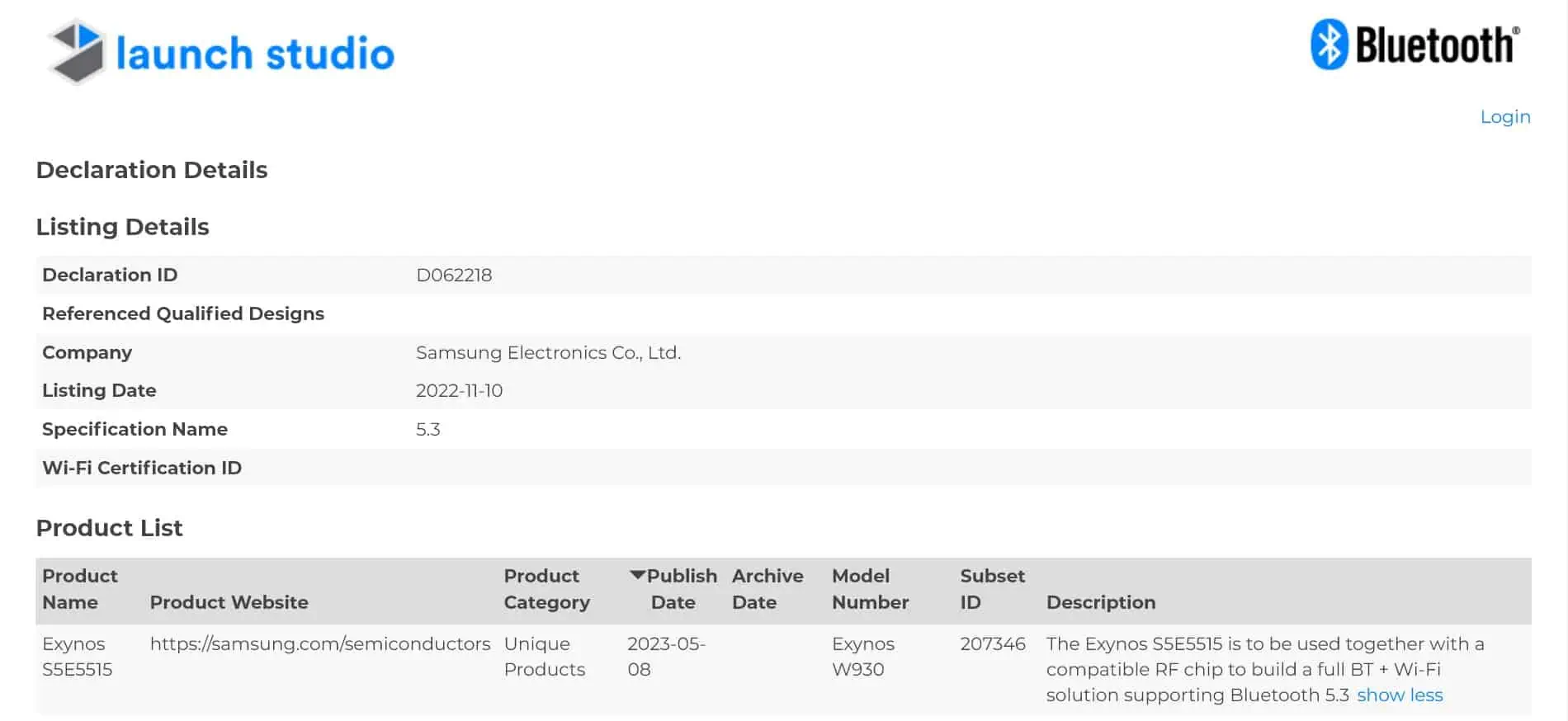 Samsung Exynos W930 Bluetooth