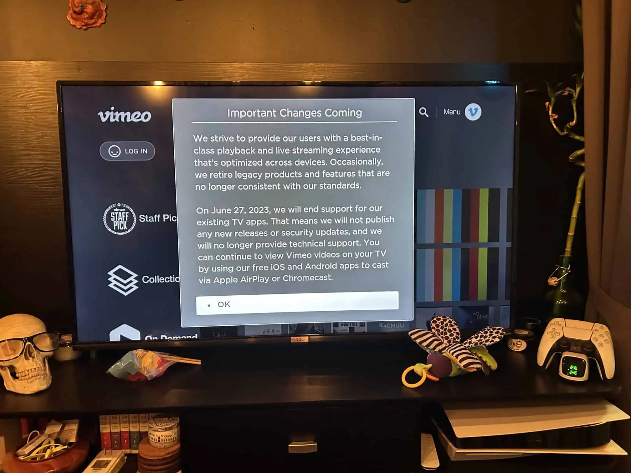 Vimeo remove tv app notice