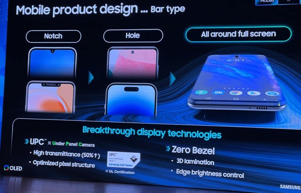 Samsung bezel less smartphone display presentation