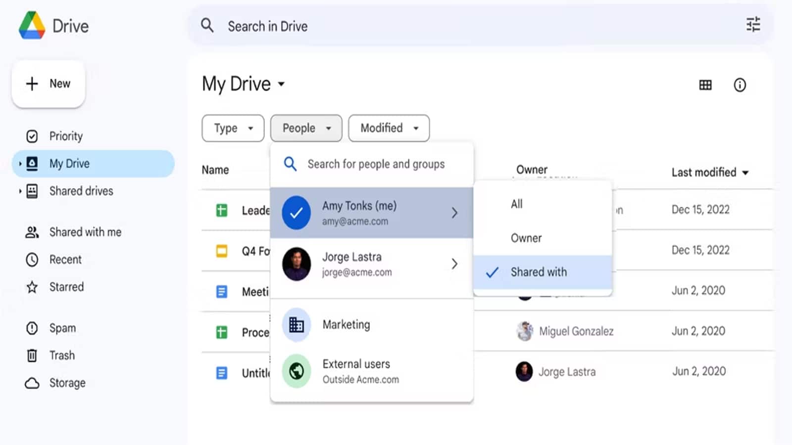 Google Drive collaborator filter