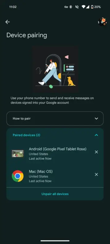 Google Messages accout based device pairing official screenshot 4