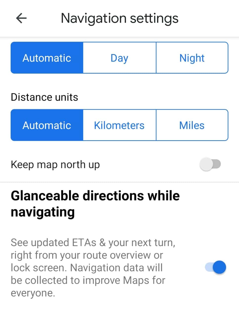 Toggle glanceable directions