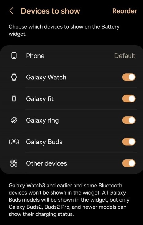 Galaxy Ring battery widget