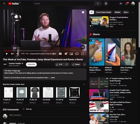 YouTube Shorts carousel