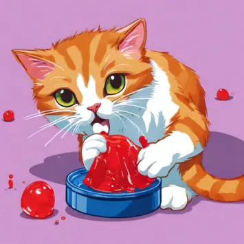 Canva Cat eating jell o