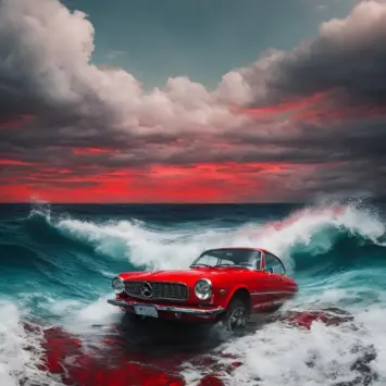 Canva red car in ocean