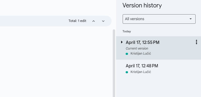 Google Docs version history