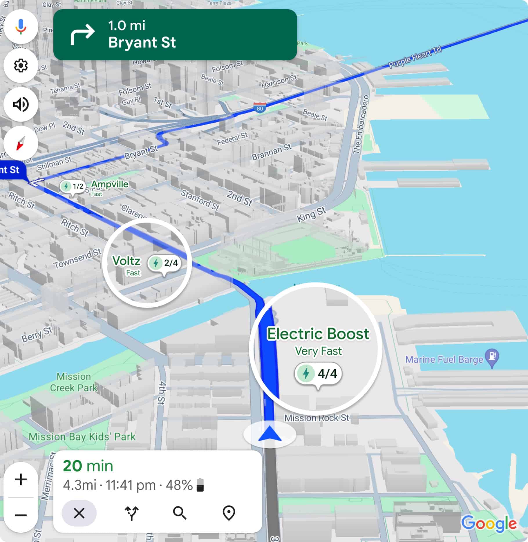 Google Maps nearby EV chargers