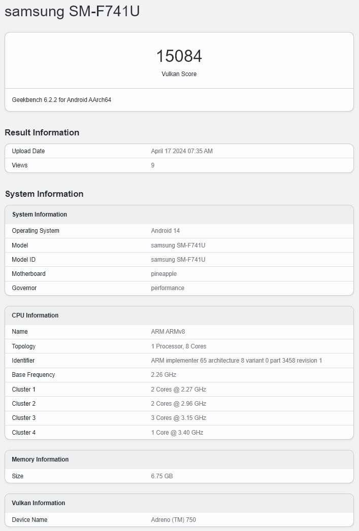 Samsung Galaxy Z Flip 6 US Geekbench GPU