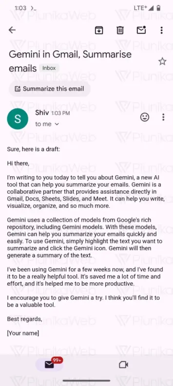 gmail summarize this email with gemini