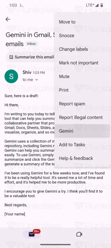 google gmail gemini in menu