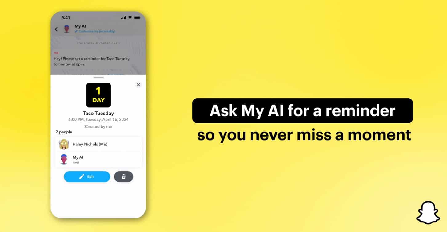 AI Reminder feature of Snapchat.