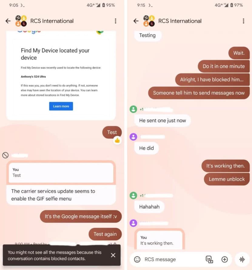 Google Messages Blocked Contact Screenshot