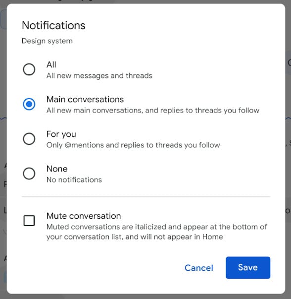 Google chat notification options