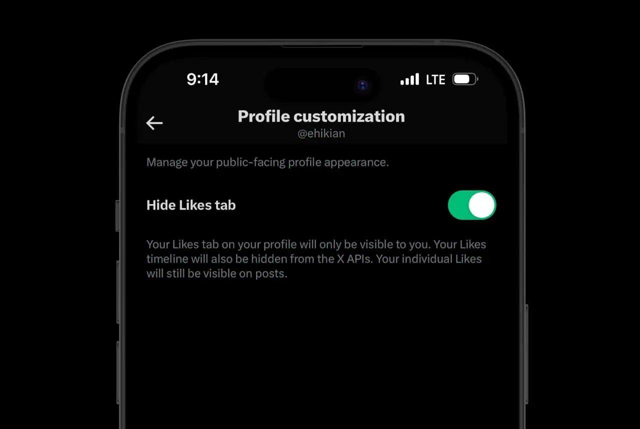 Hide Likes tab option in X Premium.