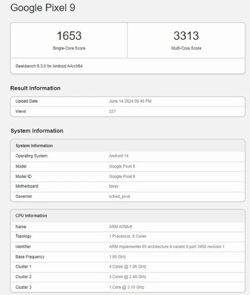 Pixel 9 Geekbench