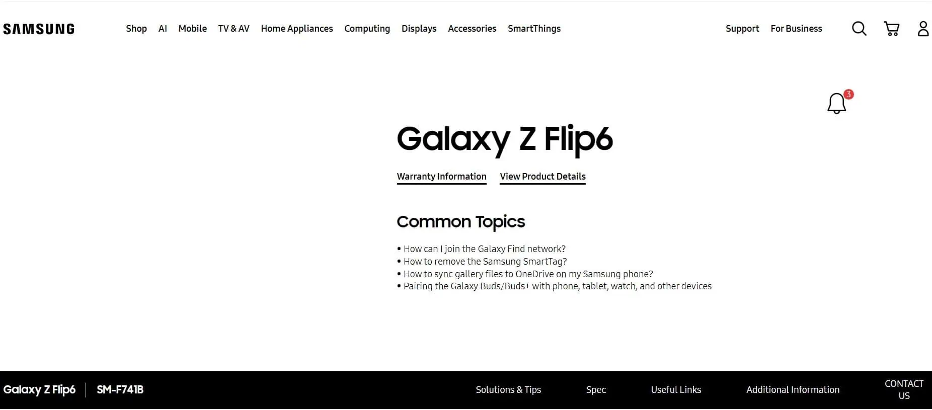Samsung Galaxy Z Flip 6 official support page