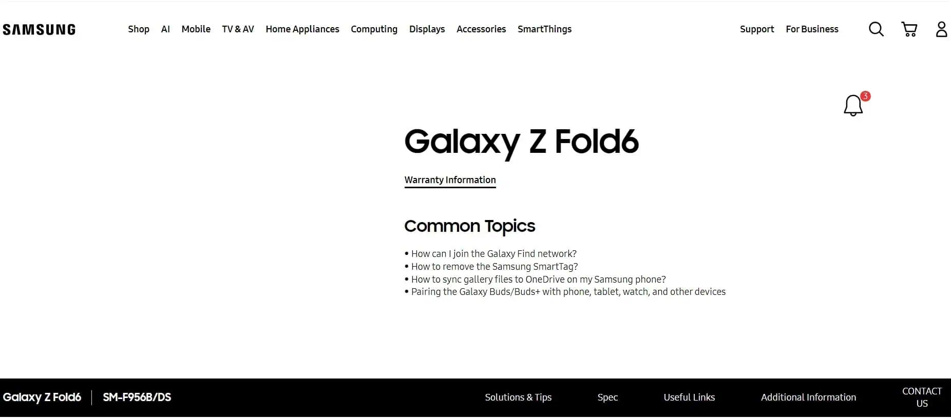 Samsung Galaxy Z Fold 6 official support page