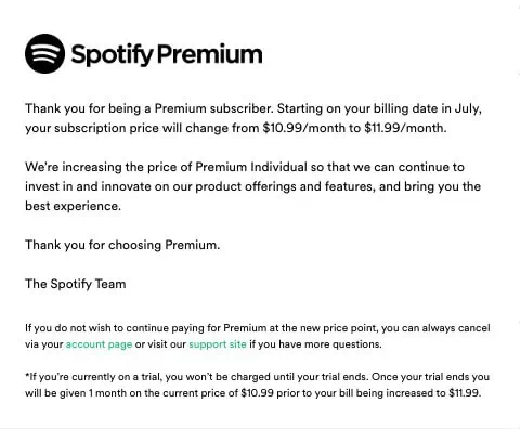 Spotify price increase US