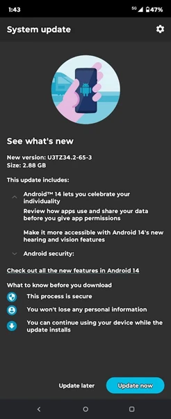 Motorola Razr Plus 2023 Android 14 update