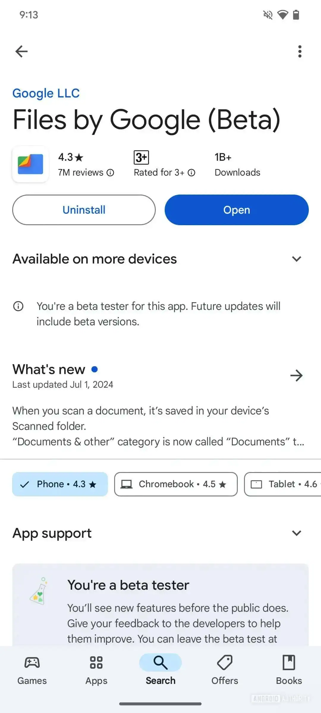 Play Store rating form factors