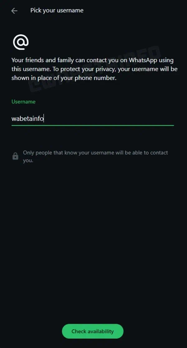 WhatsApp username feature development