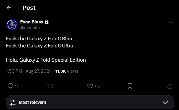 X tweet Galaxy Z Fold Special