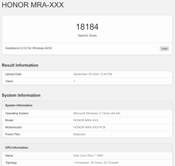 HONOR MagicBook Art 14 Geekbench GPU image 1