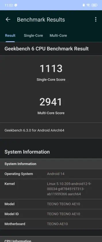 TECNO Phantom V Fold 2 Geekbench CPU