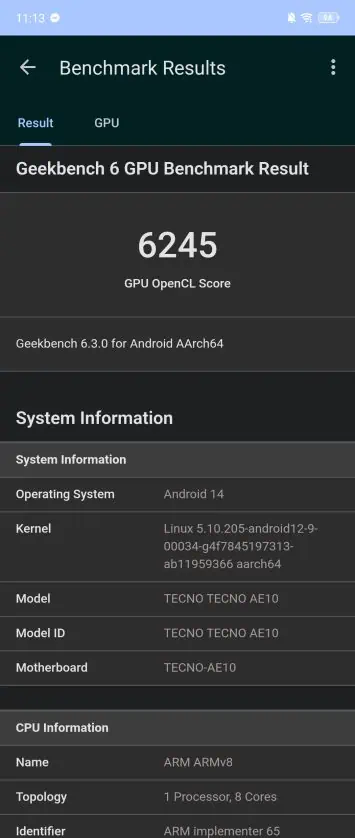 TECNO Phantom V Fold 2 Geekbench GPU