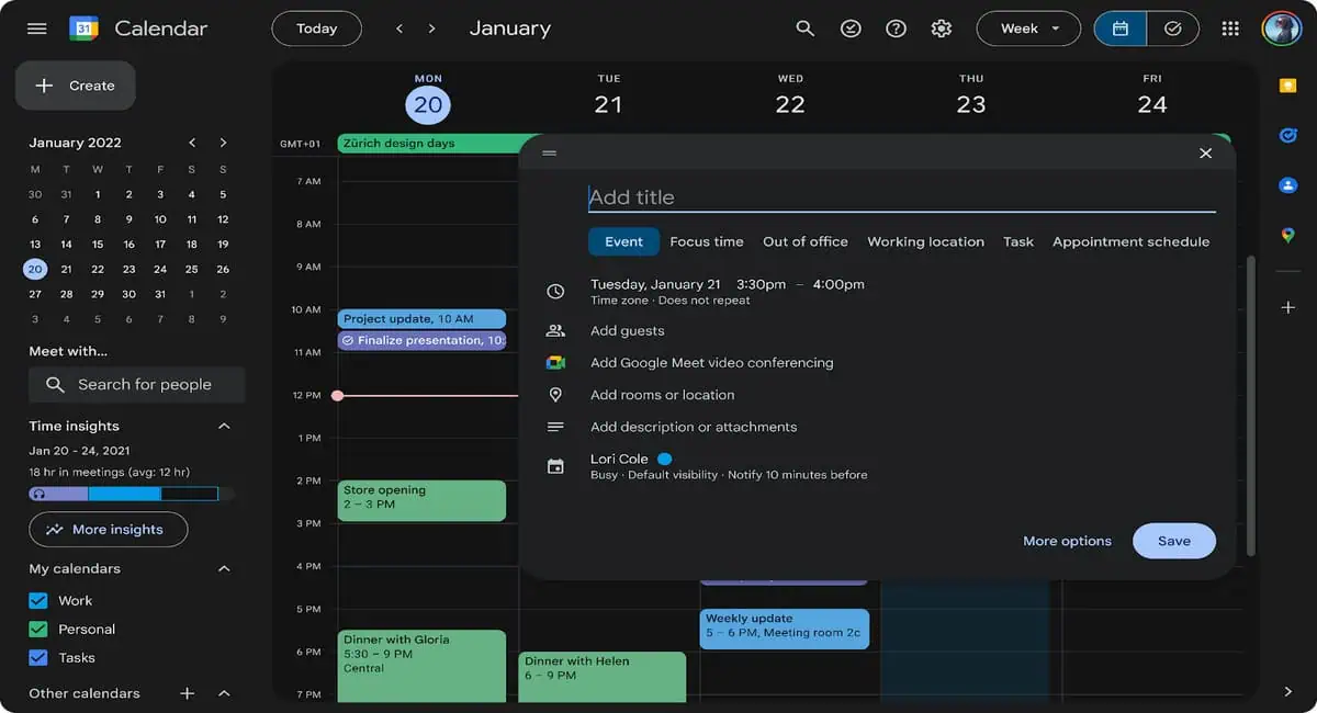 Calendar on web in dark mode (1)