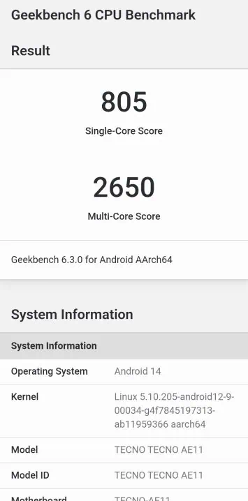 TECNO Phantom V Flip 2 Geekbench CPU