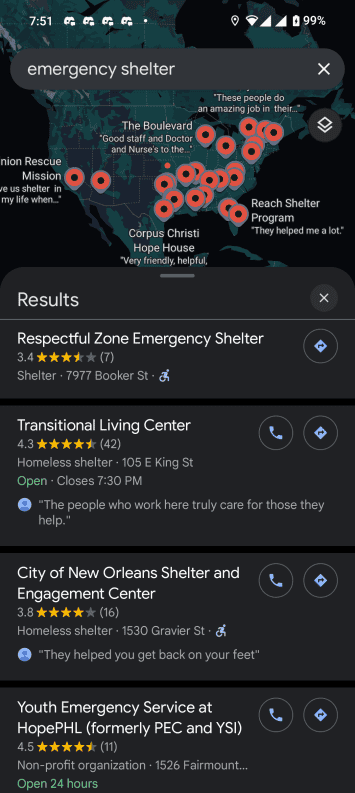 find emergency shelters google maps 1