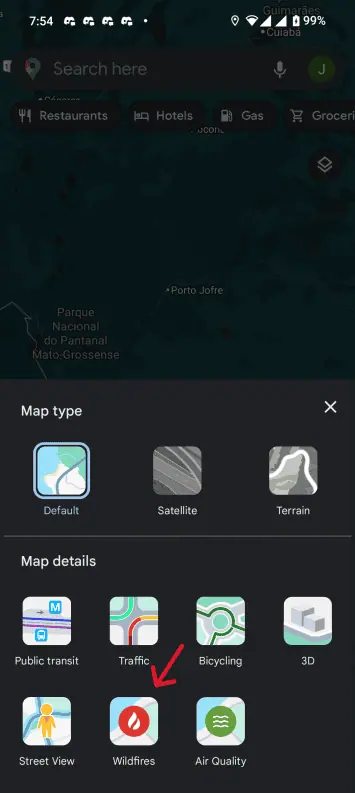 google maps wildfires layer