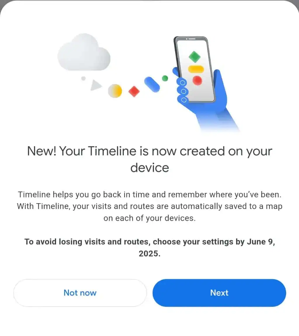 Google map timeline on device