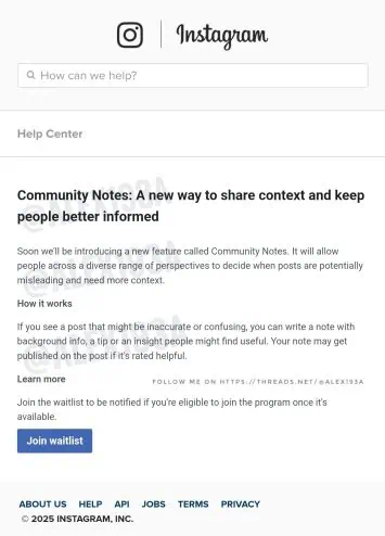 Meta Community Notes Threads Help page leak