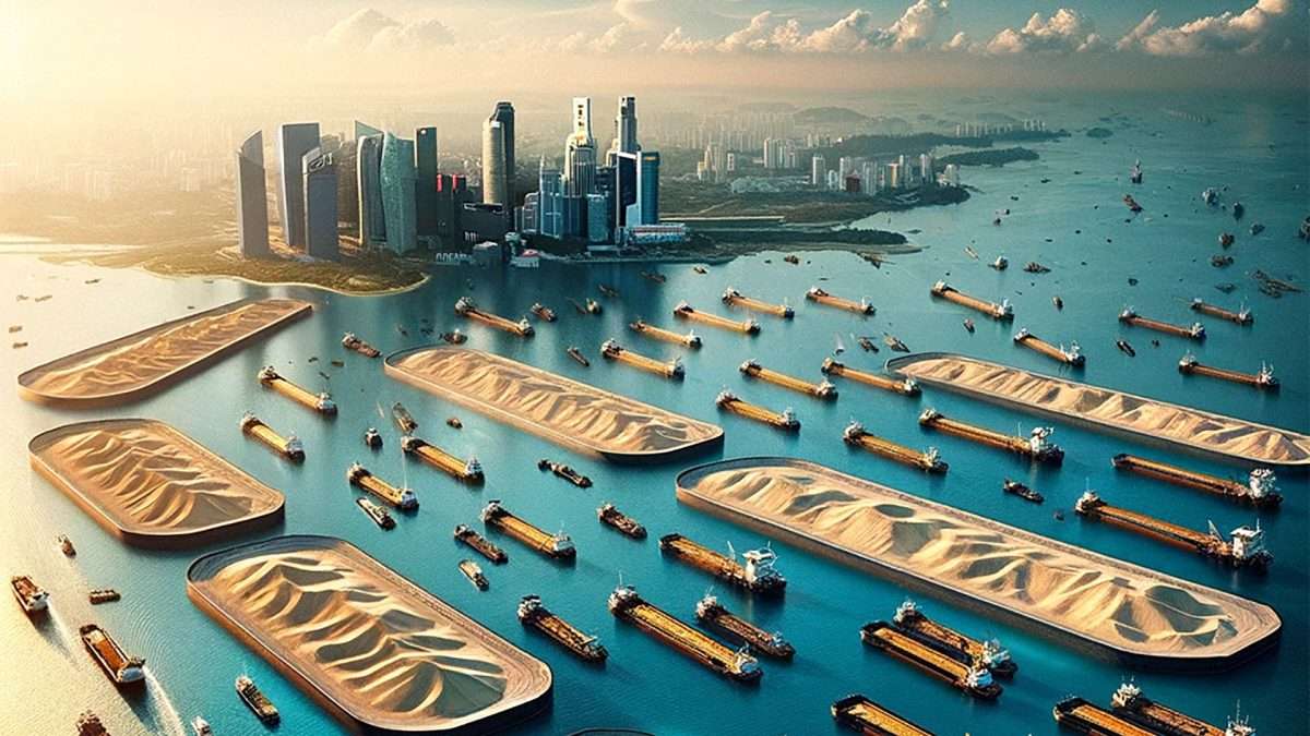 Singapore harbor sand barges