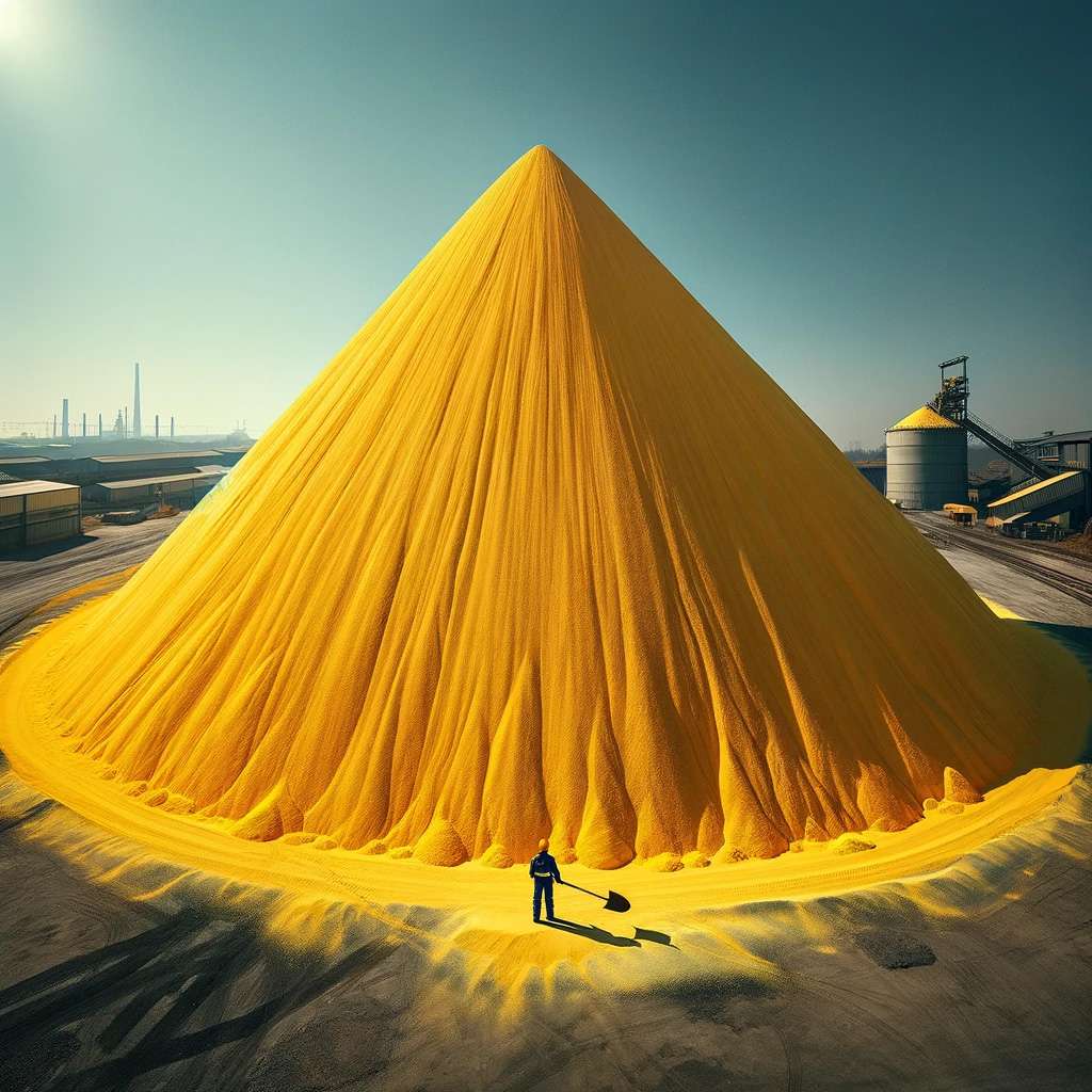 Conical mound of sulfur as high as a 10-story building