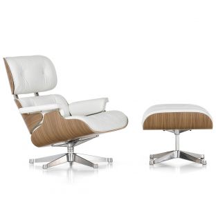 Charles and Ray Eames Classic White Lounge Chair and Ottoman for Vitra - Aram Store