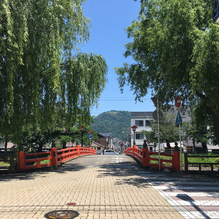 袋川にかかる花見橋、正面は鳥取城跡のある久松山＝鳥取市