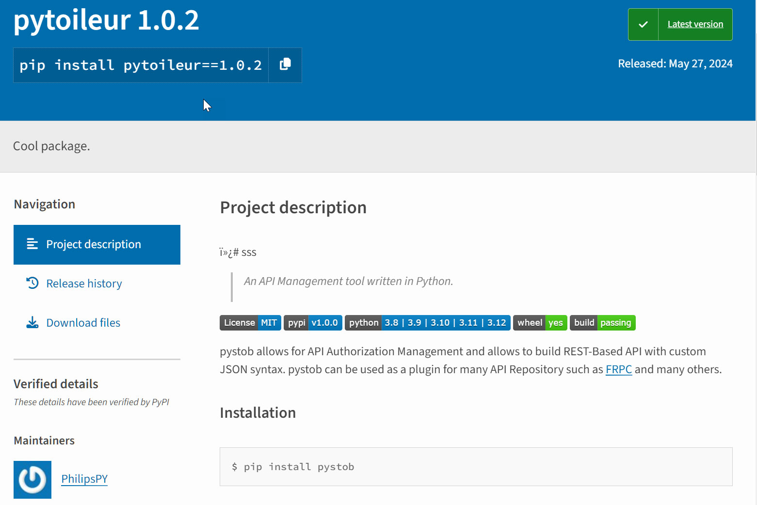 Malicious pytoileur PyPi package