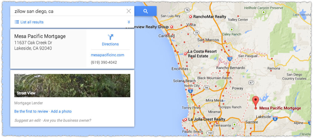 Mesa Pacific Mortgage Google Maps Result