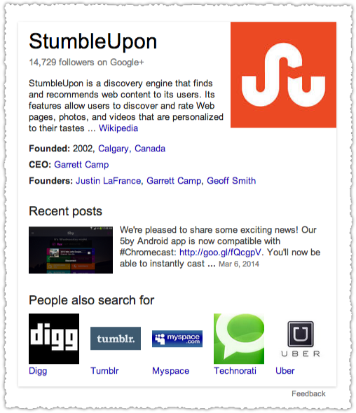 Knowledge Card for StumbleUpon