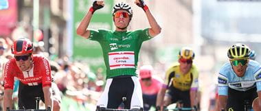 Mathieu van der Poel (Alpecin-Fenix) crossing the finish line at a race in Manchester with his arms in the air