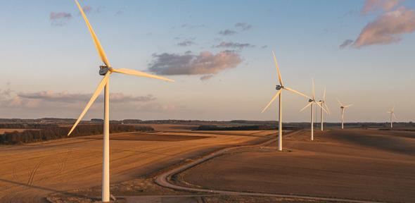 Aerial shot of wind farm