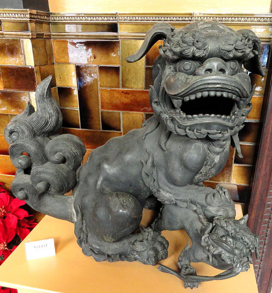 Female Fu Dog Statue with Paw on Cub
